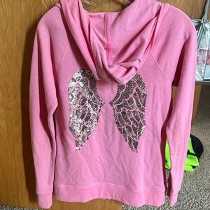 Pink Hoodie with Sequin Angel Wings